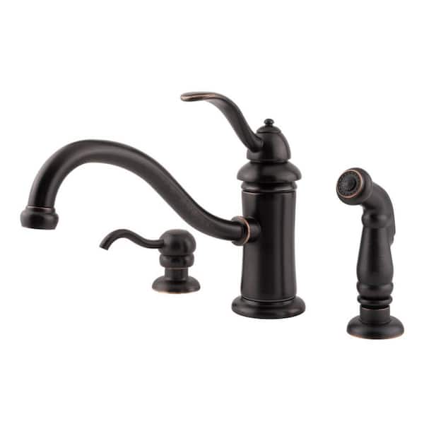 Pfister Marielle Single-Handle Standard Kitchen Faucet with Side Spray and Soap Dispenser in Tuscan Bronze