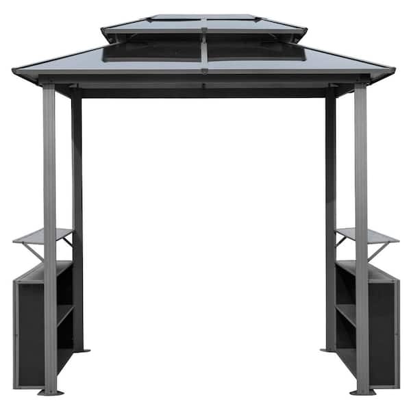 HOMMOW 8 ft. W x 6 ft. D Outdoor Grill Gazebo, Patio Barbecue Canopy with Metal Frame, Double Roof and Storage Cabinet