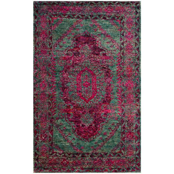 Tangier 5 ft. x 8 ft. Slate Blue/Fuchsia Medallion Area Rug