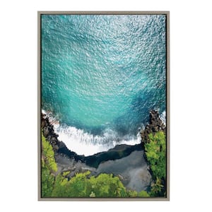 Sylvie "Maui Black Sand Beach 1" by Rachel Bolgov Coastal Framed Canvas Wall Art 33 in. x 23 in.