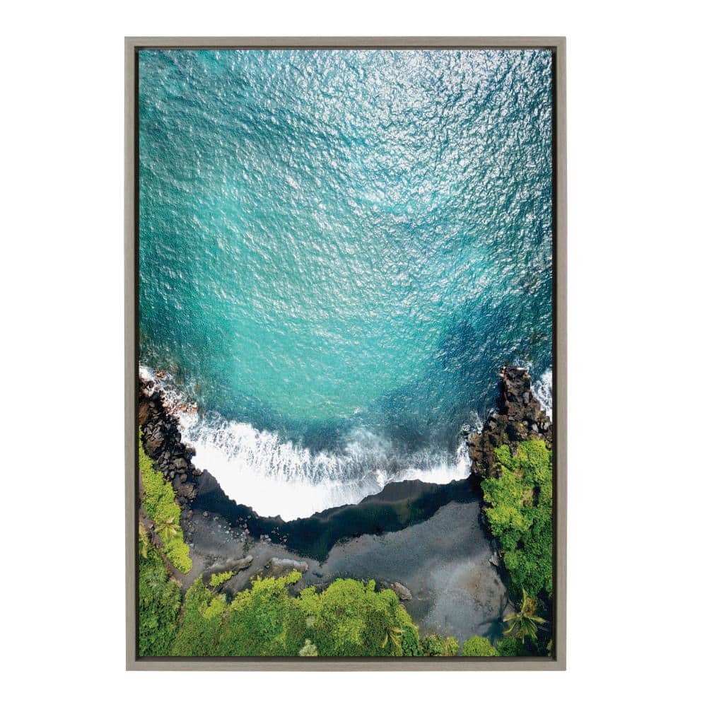"Sylvie ""Maui Black Sand Beach 1"" by Rachel Bolgov Coastal Framed Canvas Wall Art 33 in. x 23 in." price history on PriceWatchPro