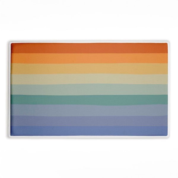 Rainbow Stripes Gradient 18 in. x 30 in. Blue Striped Polyester Blend Rectangle Bath Mat