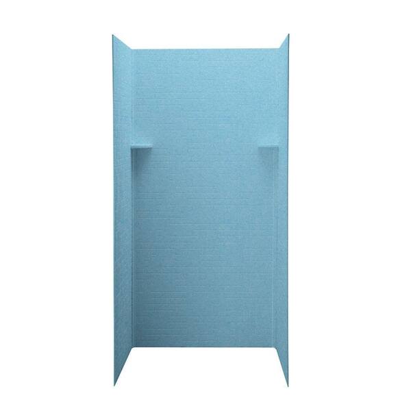 Swanstone Geometric 36 in. x 36 in. x 72 in. Three Piece Easy Up Adhesive Shower Wall Kit in Tahiti Blue-DISCONTINUED