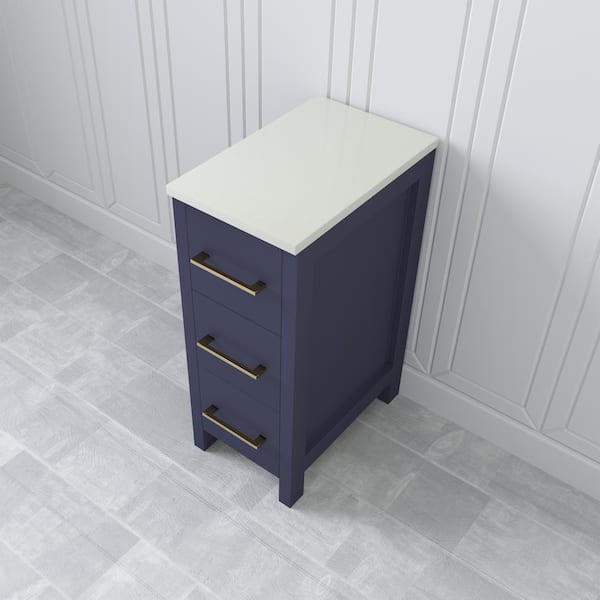 Vanity Art 12 in. W x 18.5 in. D x 30 in. H Bath Vanity Side Cabinet in Blue with Engineered Marble Top