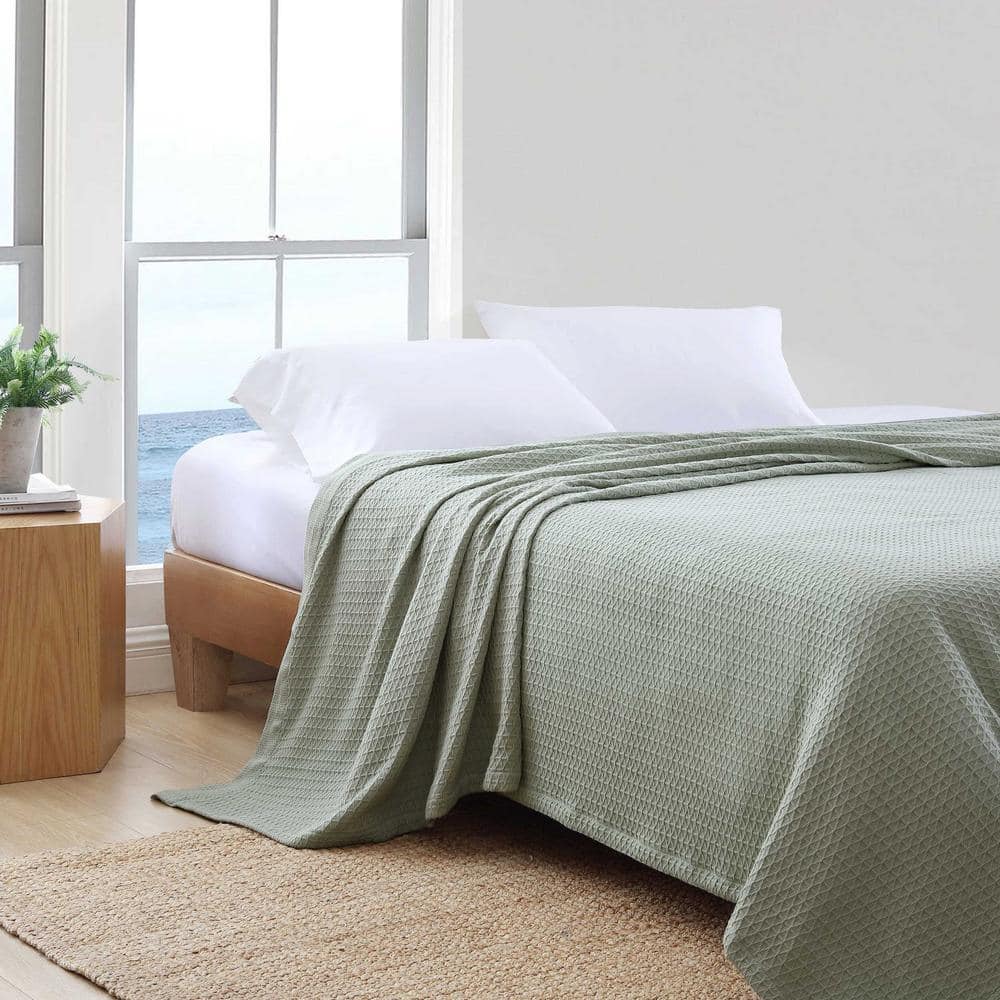 Sage Green King Cotton Reversible Textured Blanket