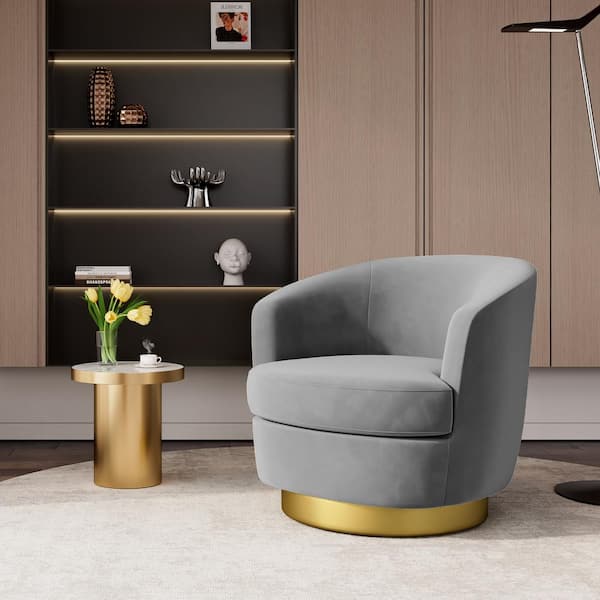JEAREY Nancy Modern 360° Swivel Carbon Gray Non-falling Velvet Fabric Barrel Accent Armchair for Bedroom or Living Room