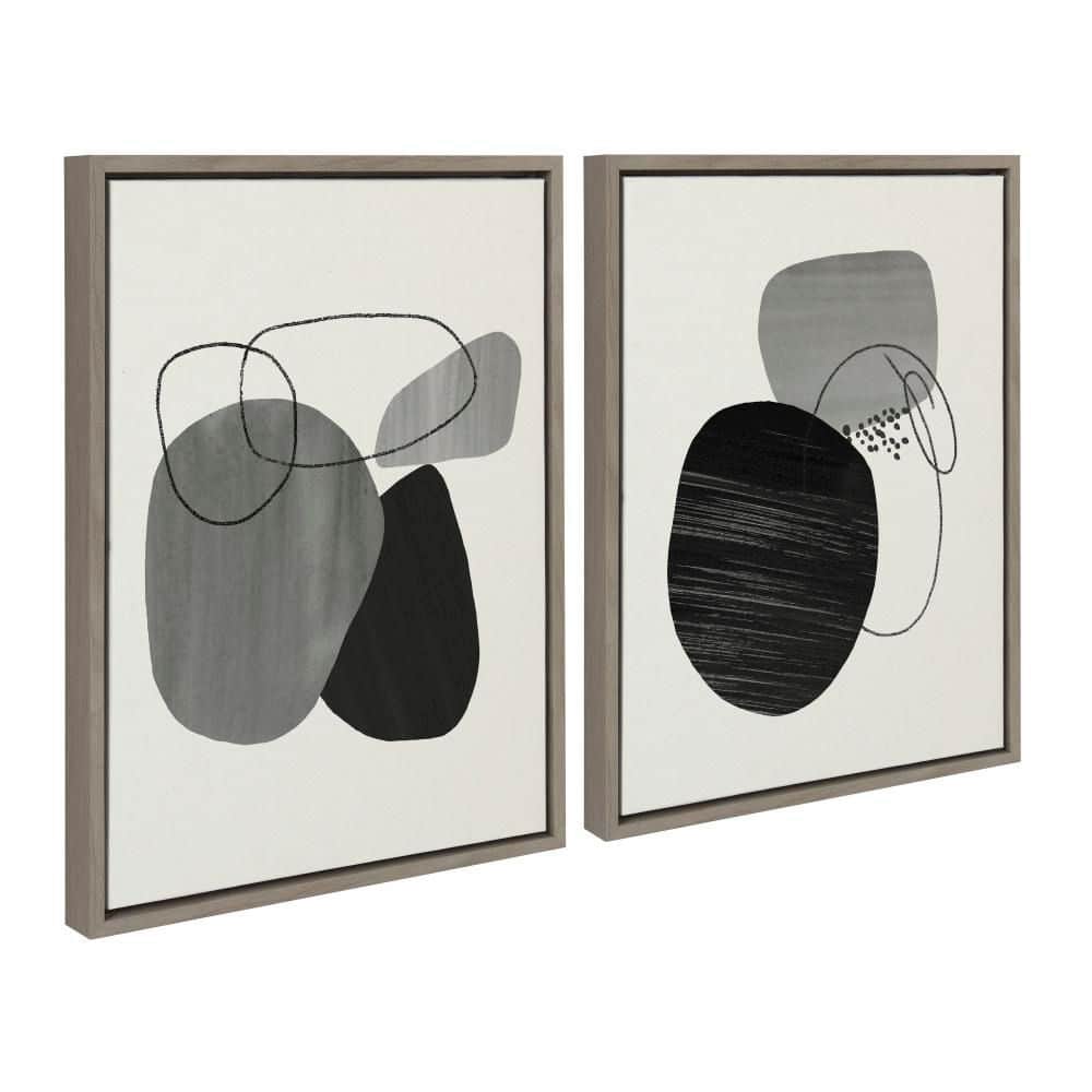 Sylvie Gray and Black Abstract Canvas Art Set with Frames