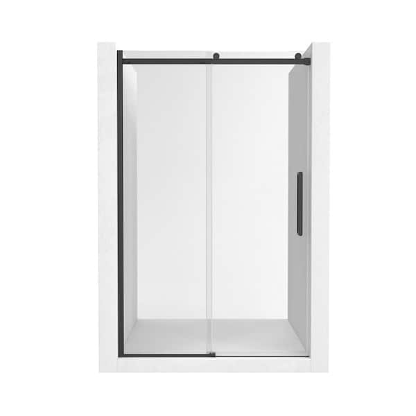 48 in. W x 76 in. H Sliding Frameless Shower Door in Matte Black with SGCC certification