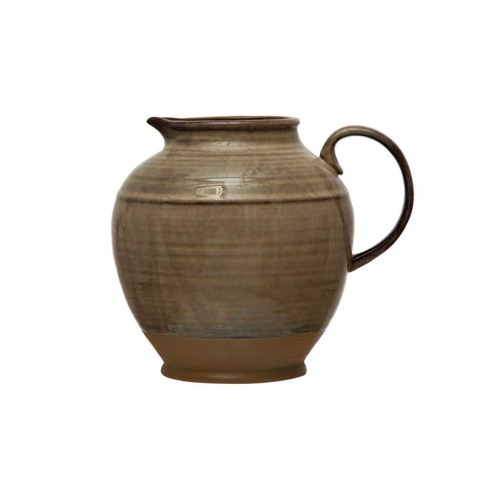 Storied Home 80 Oz. Beige Stoneware Pitcher with Reactive Glaze