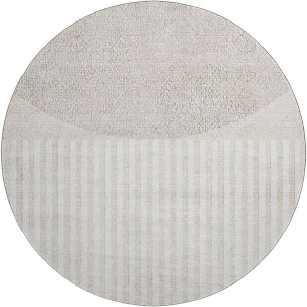 Mayfield Premium Machine Washable Abstract AMF2134 Putty 8 ft. x 8 ft. Round Rug