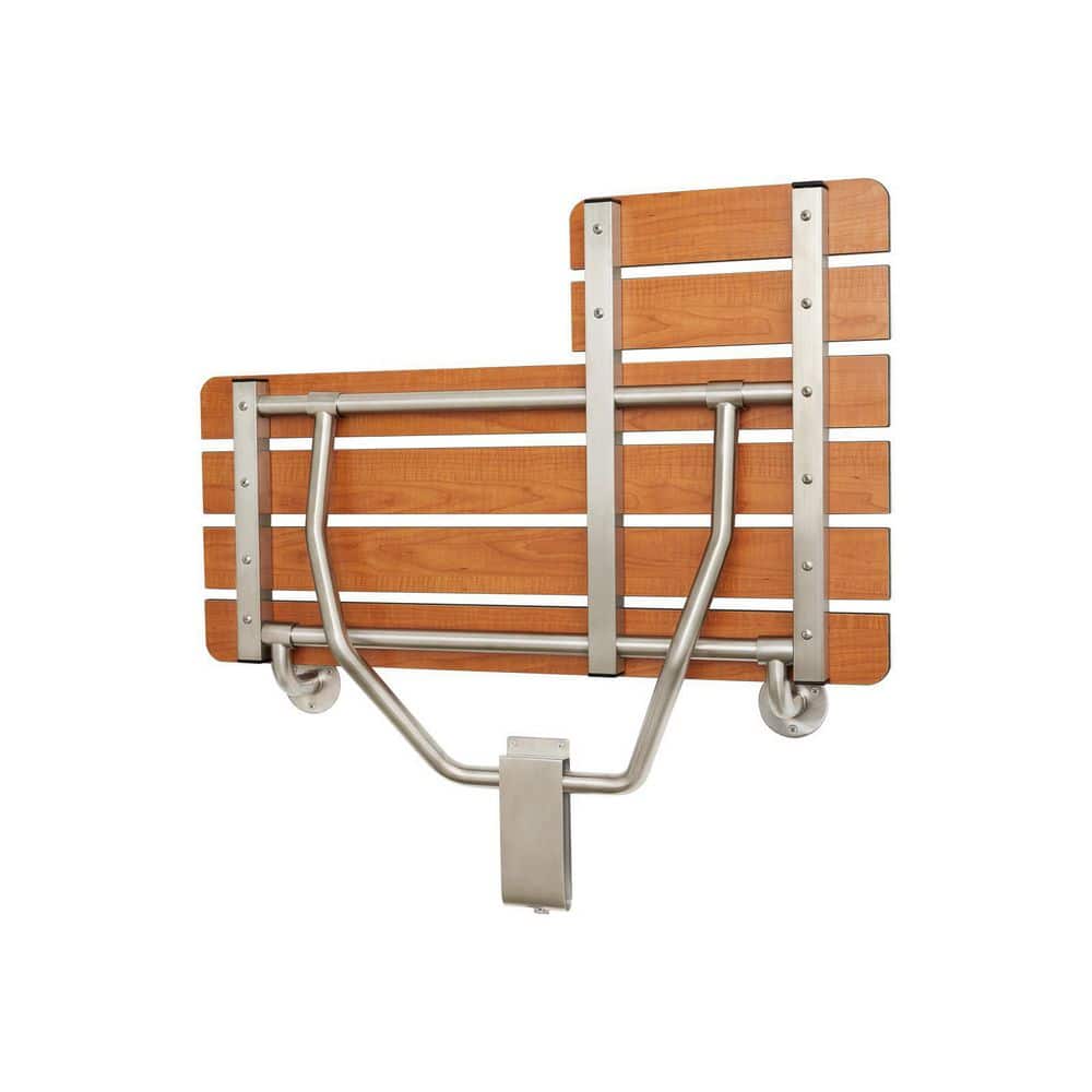 Teak and Stainless Steel Wall-Mounted Folding Shower Bench