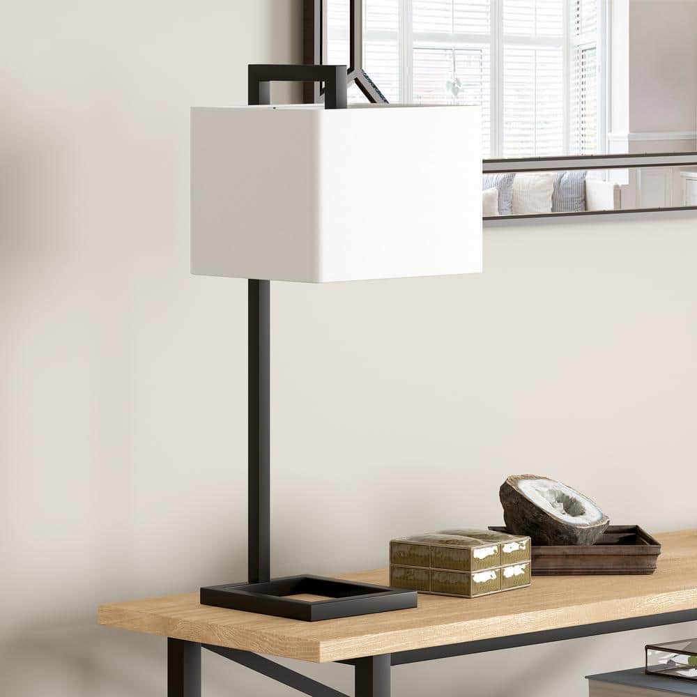 Grayson 26" Voice-Controlled Modern Table Lamp in Blackened Bronze with Linen Shade