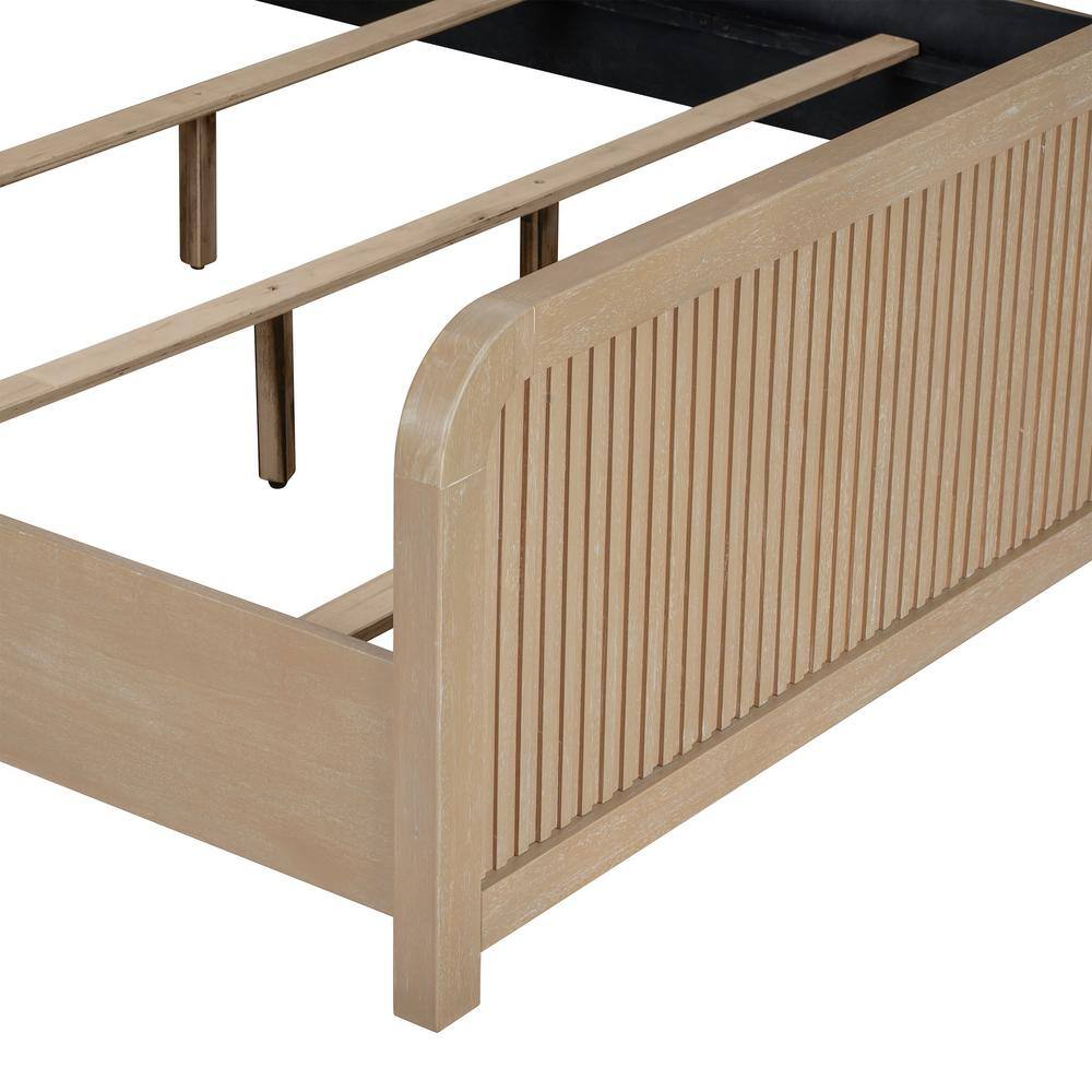 Natural Solid Wood Queen Bedroom Set with Geometric Details
