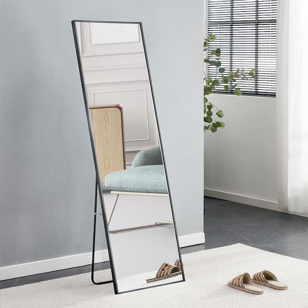 Black 20 in W x 63 in. H Modern Rectangle Glass Framed Mirror Wall Mirror Bathroom Mirror