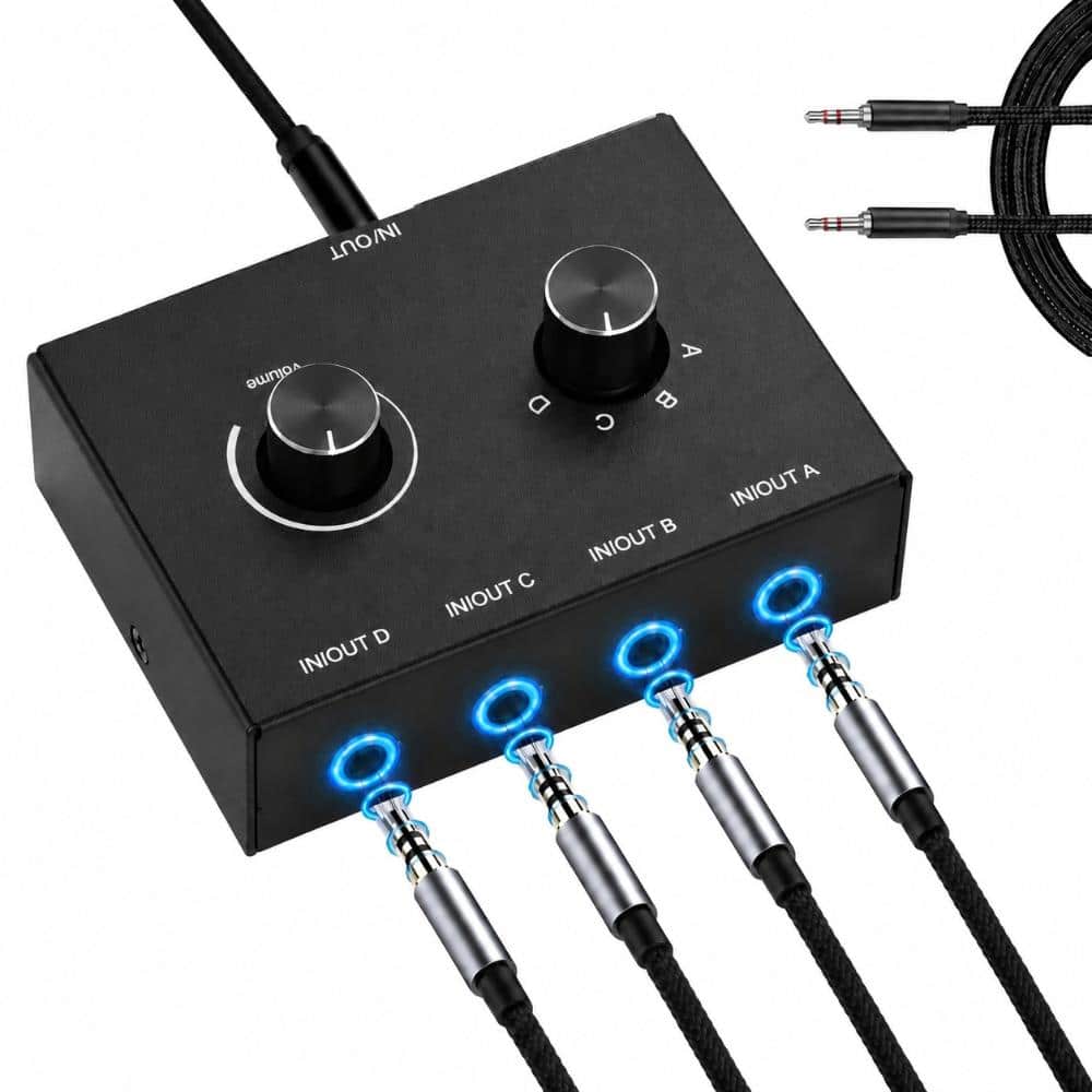 Four Way 3.5mm Stereo Audio Selector Passive Switch Box Manual Speaker and Headphone Selector