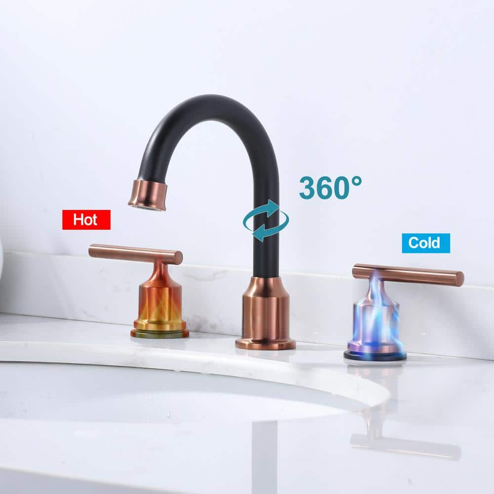 Rose Gold and Matte Black Stainless Steel Double Handle Bathroom Faucet