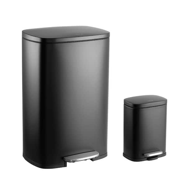 happimess Connor 13 Gal. Black Rectangular Trash Can with Soft-Close Lid and Free Mini Trash Can