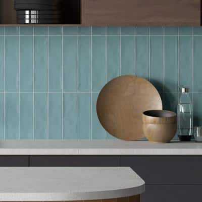 Acqua Blue Glossy Ceramic Subway Wall Tile 3x12