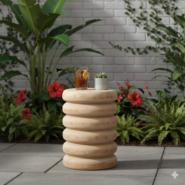 Jevy Natural Brown Spiral Paulownia Wood Outdoor Accent Table