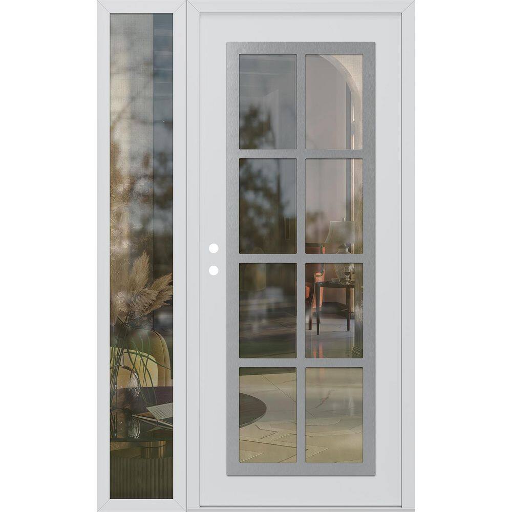 C16 52 in. x 80 in. Silver P Right-Hand/Inswing Clear Glass White/White Sidelite Steel Prehung Front Door price history on PriceWatchPro