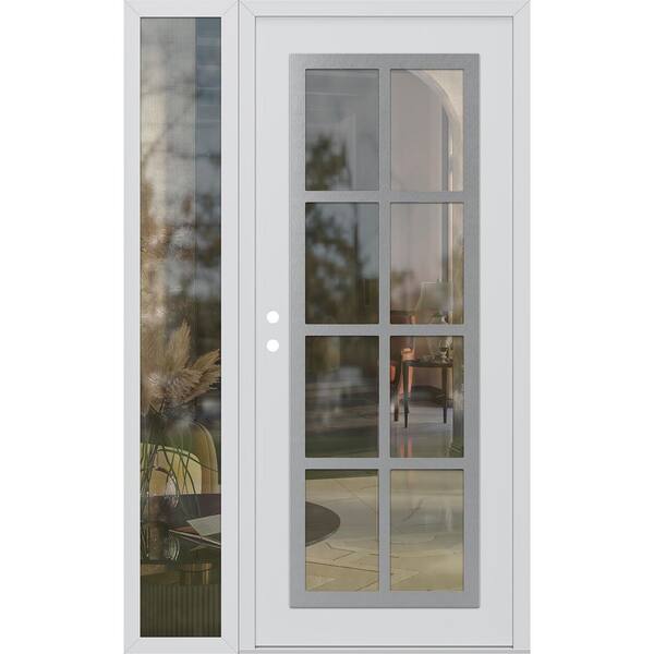 C16 48 in. x 80 in. Silver P Right-Hand/Inswing Clear Glass White/White Sidelite Steel Prehung Front Door
