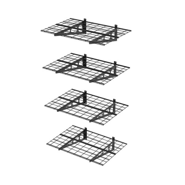 FLEXIMOUNTS 36 In. W X 24 In. D Steel Garage Wall Shelf In Black (4 ...