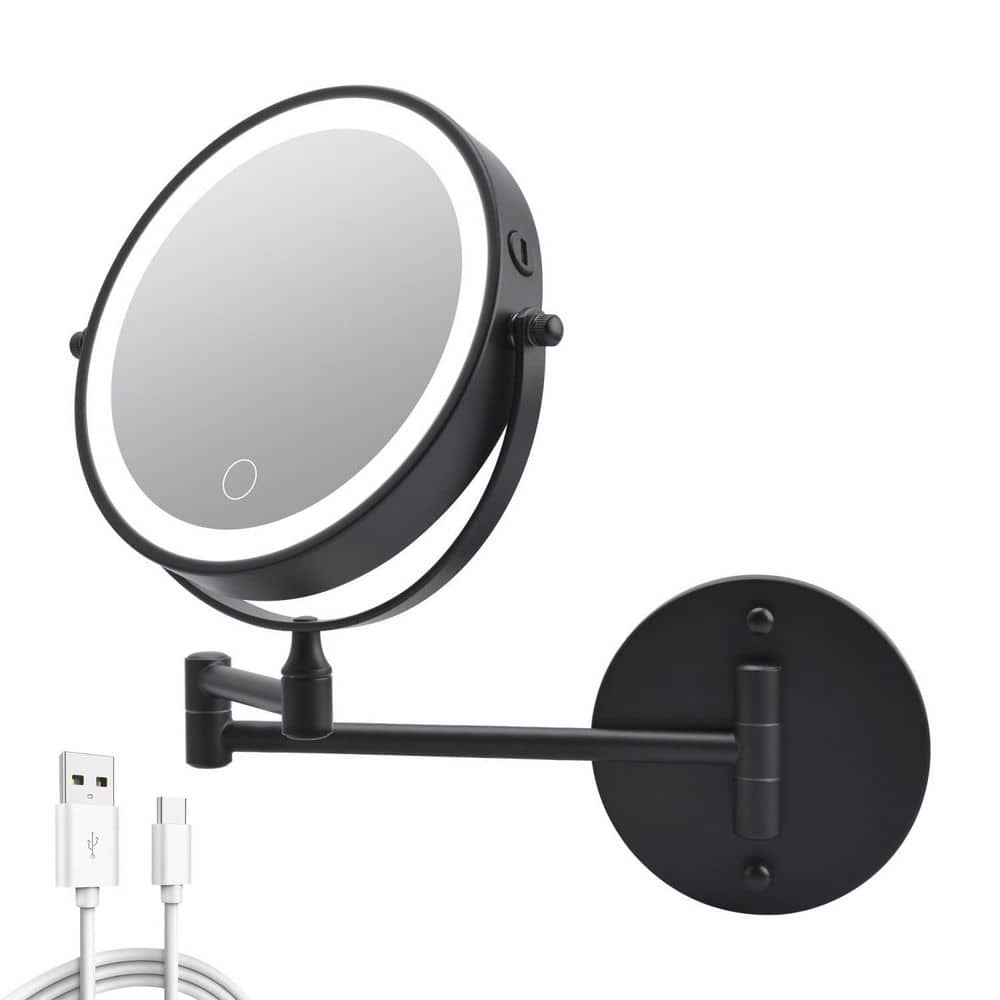 10.4 in. x 11.6 in. Round Magnifying Wall Mounted Bathroom Makeup Mirror with Lights and Extension Foldable Arm, Black price history on PriceWatchPro