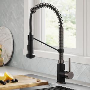 Single Handle 18-Inch Pull Down Kitchen Faucet with Dual Function Spray Head in Matte Black/Black Stainless