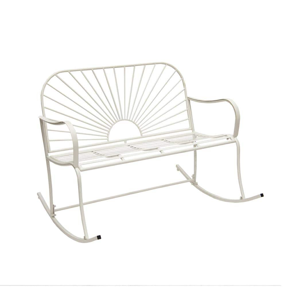 XBRAND 38.2 in. W Seat for 2-White Metal Sun-Patterned Indoor/Outdoor ...