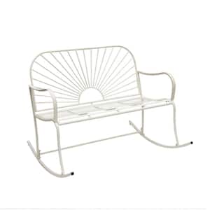 38.2 in. W Seat for 2-White Metal Sun-Patterned Indoor/Outdoor Rocking Patio Glider