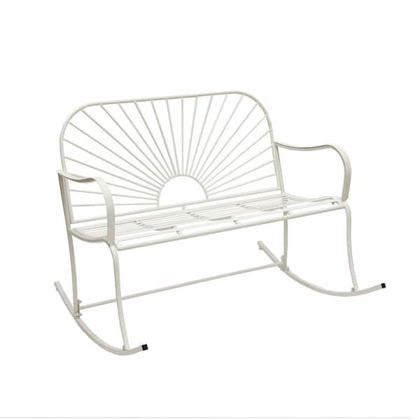 XBRAND 38.2 in. W Seat for 2-White Metal Sun-Patterned Indoor/Outdoor Rocking Patio Glider