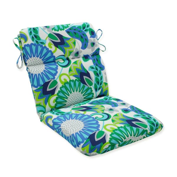 Pillow Perfect Bright Floral Outdoor/Indoor 21 in. W x 3 in. H Deep Seat, 1-Piece Chair Cushion with Round Corners in Green/Blue Sophia