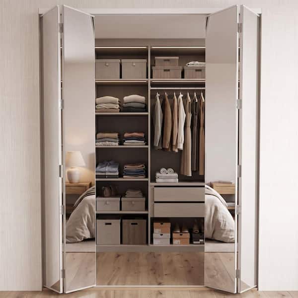 72 in. x 80 in. Polished Edge Mirror Solid Core MDF Interior Closet Bi-Fold Door with White Trim