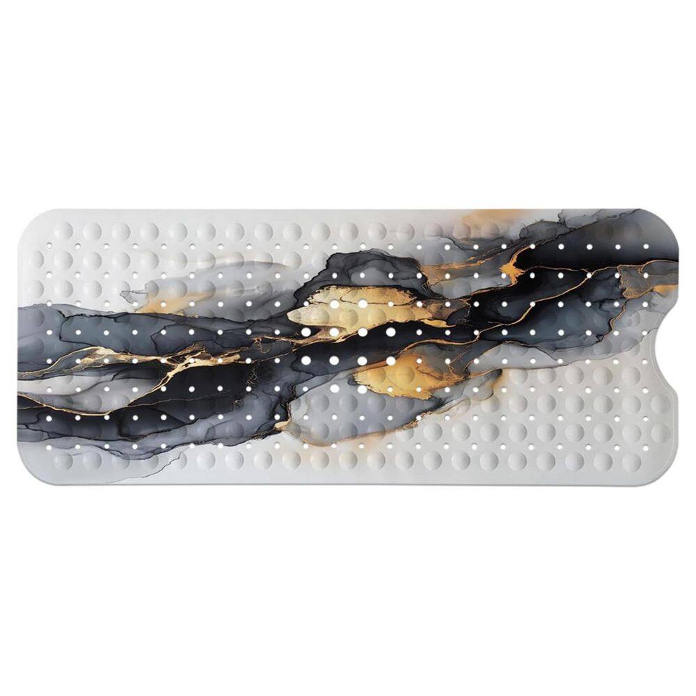 Non Slip Marble Bath Tub Mat Black White Gold Large Washable Shower Mat Drain Holes Suction Cups 40 in. x16 In. price history on PriceWatchPro