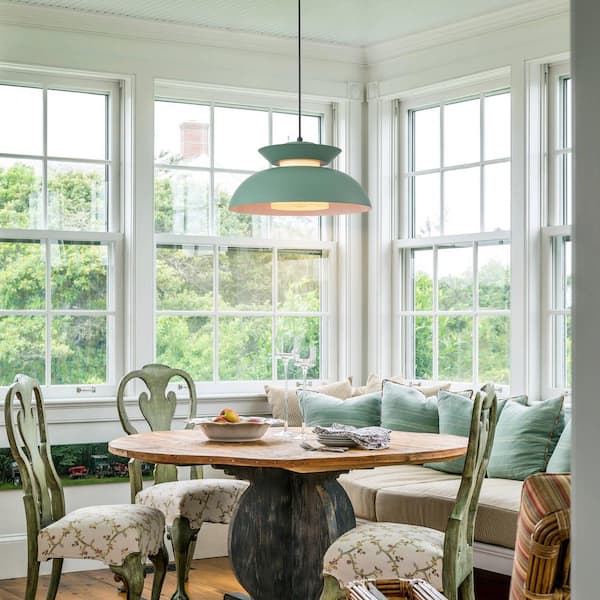 LLHZSY 13.78 in. 1-Light Modern Green Dome 2-Tiered Pendant Light