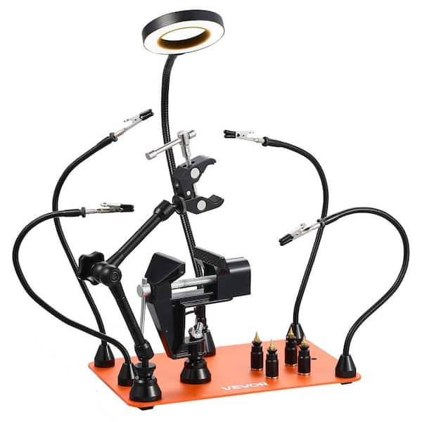 Magnetic Helping Hands Soldering Station 4 Arms Third Hand Tool with Vise 3X LED Magnifying Lamp, 4 PCB Holder, Cordless