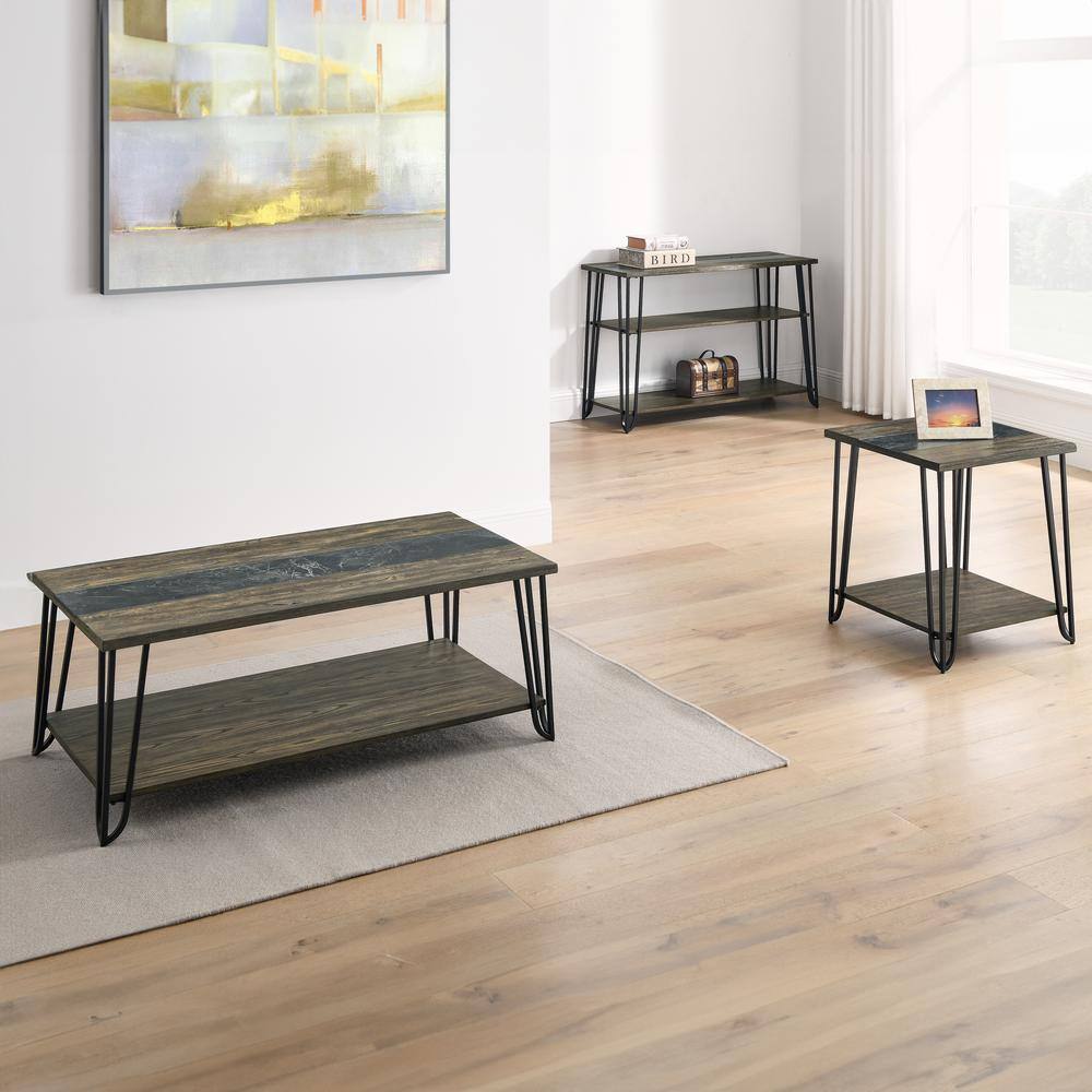 Harper Dark Driftwood Sofa Table with Sintered Stone Inlay