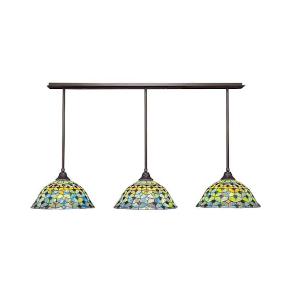 Unbranded Livingston 100-Watt 3 Light Brown Linear Pendant Light with 16 in. Crescent Art Glass Shades No Bulbs Included