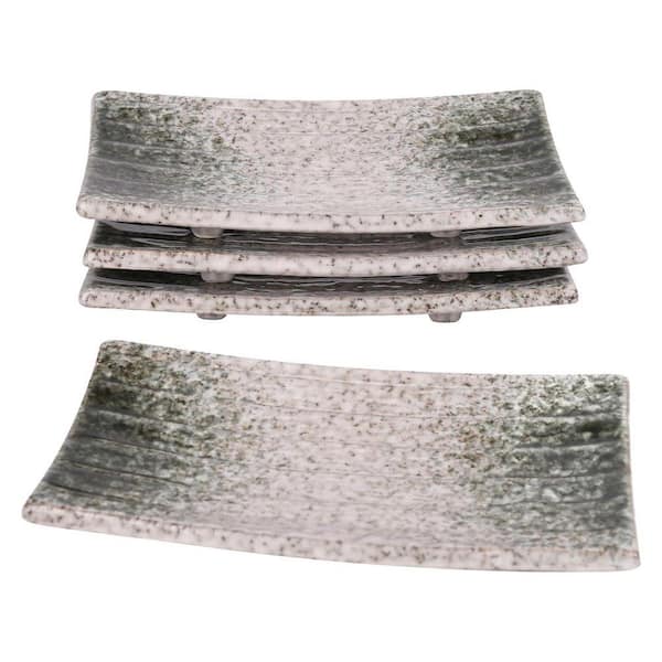 Ceramic Sushi Plate Set 4-Pack Rectangular Porcelain Japanese Style Serving Platter with Stone-Like Glaze