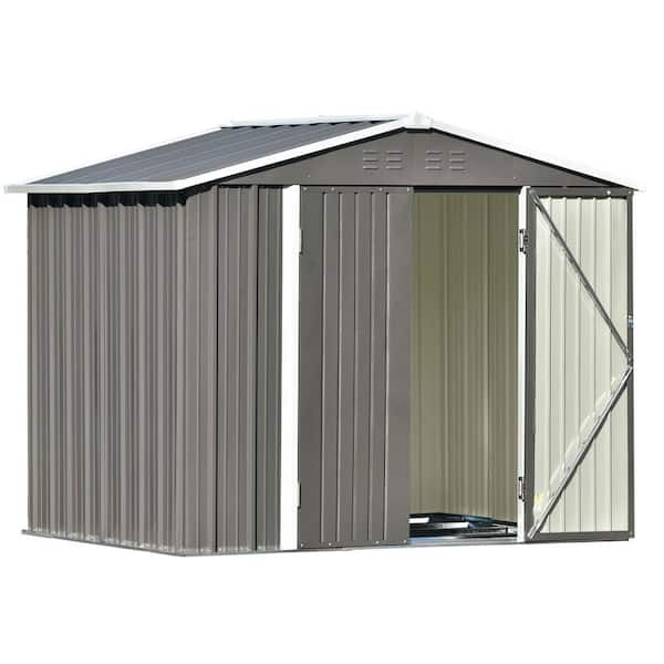 All-Weather Usable 6 ft. x 4 ft. Gray Metal Storage Shed with Coverage ...
