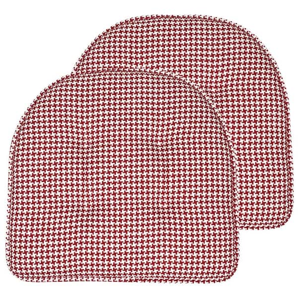 Sweet Home Collection Red, Houndstooth Stitch Memory Foam U-Shaped 16 in. x 16 in. Non-Slip Indoor/Outdoor Chair Seat Cushion (2-Pack)