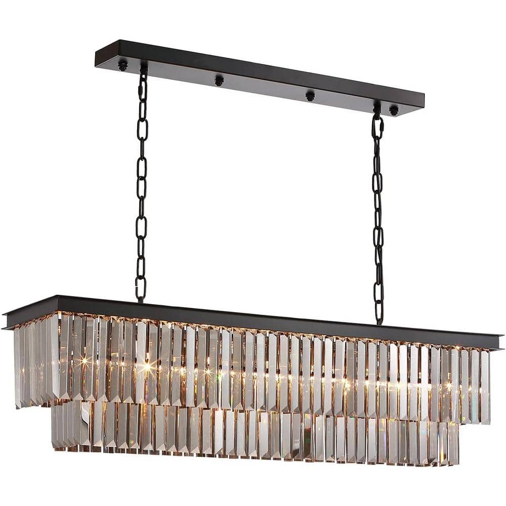 40 in. Modern 7-Lights Gray Rectangle Crystal Chandelier with Light Dining Room or Kitchen price history on PriceWatchPro