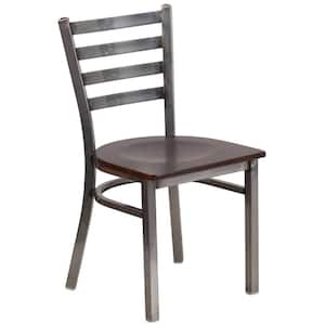 Hercules Series Clear Coated Ladder Back Metal Restaurant Chair with Walnut Wood Seat