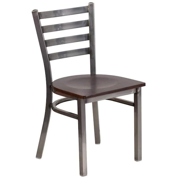 Flash Furniture Hercules Series Clear Coated Ladder Back Metal Restaurant Chair with Walnut Wood Seat