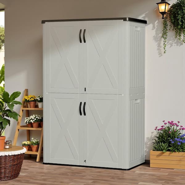 4 ft. W x 2 ft. D x 6 ft. H Outdoor Plastic Shed, Lockable Waterproof Resin Storage Cabinet, Grey (8.9 sq. ft. )