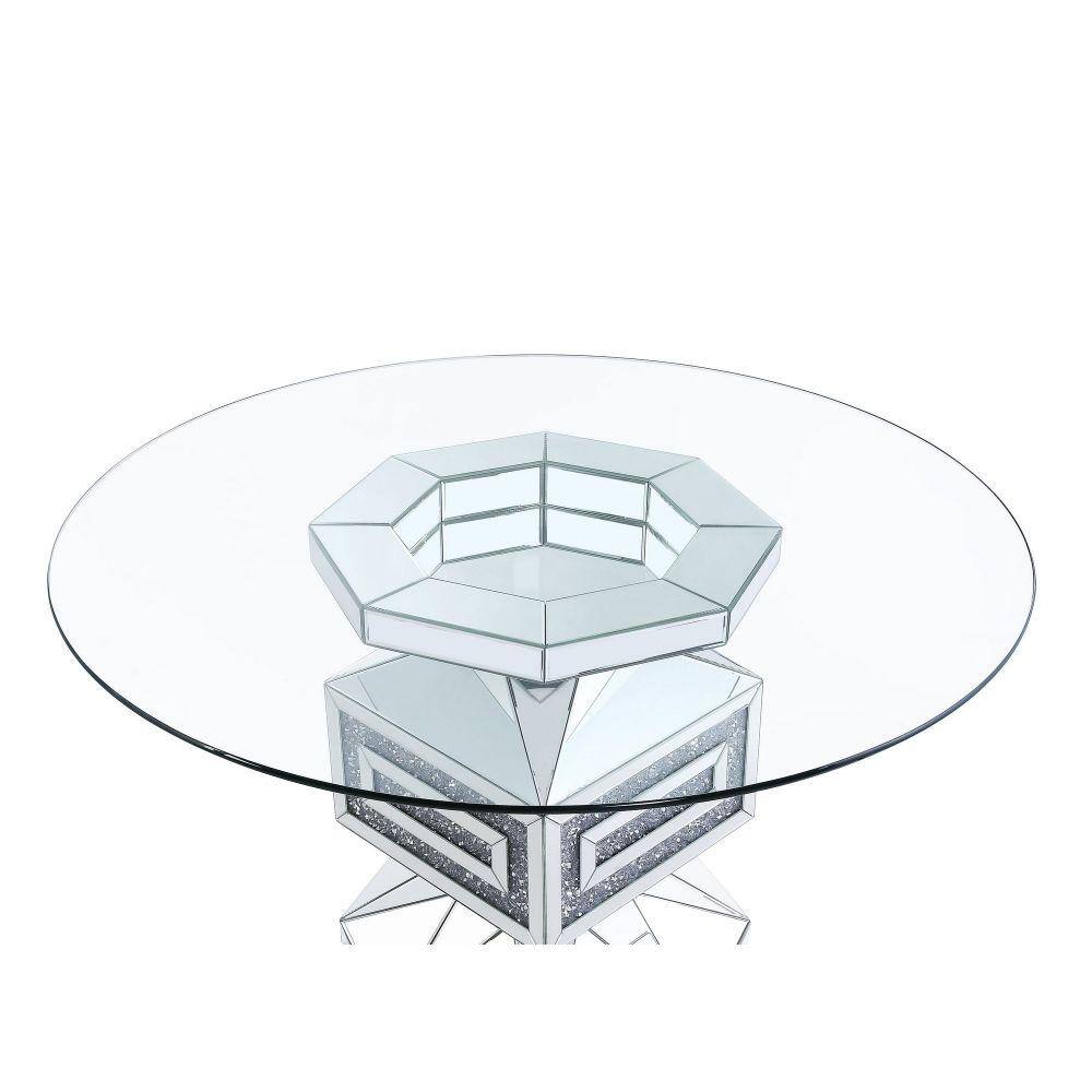 Contemporary Round Glass Dining Table with Mirrored Pedestal