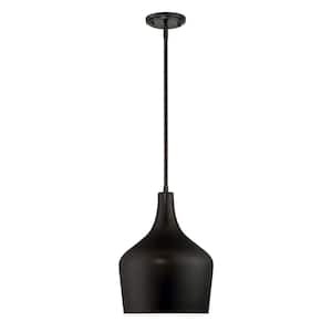 Meridian 10.5 in. W x 14 in. H 1-Light Oil Rubbed Bronze Pendant with Contemporary Metal Shade