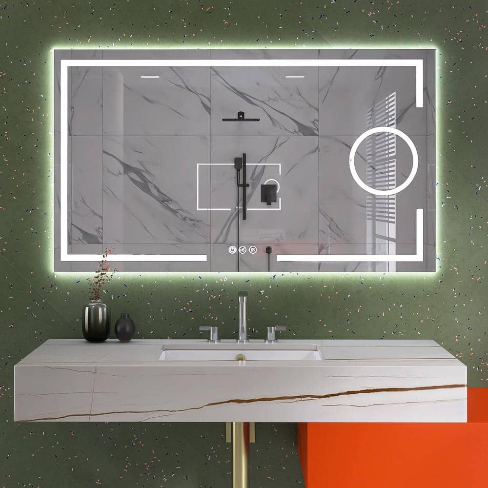 48 in. W x 28 in. H Large Rectangular Frameless Wall-Mount Anti-Fog LED Lig