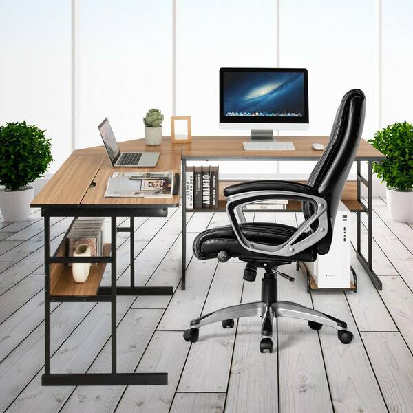 Gymax 50.5 in. L-Shaped Walnut Wood Computer Desk Drafting