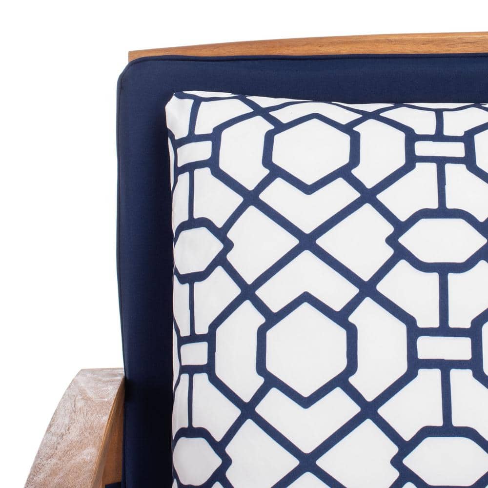 Fontana Natural Acacia Wood 4-Piece Patio Conversation Set with Navy Cushions